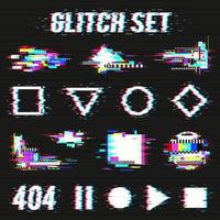 Glitch Set On Black Background Vector Illustration