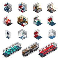 Train Interior Isometric Set Vector Illustration