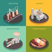 Sausage Factory Isometric Design Concept Vector Illustration