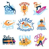 Sea Activities Emblems Set Vector Illustration