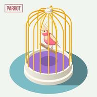 Parrot In Cage Isometric Composition Vector Illustration