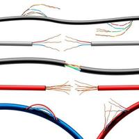 Realistic Damaged Electric Cables Set Vector Illustration