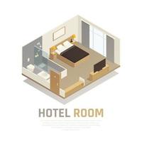 Ilustración de vector de composición isométrica de habitación de hotel