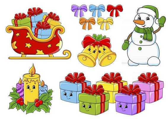 Set of Christmas stickers with cute cartoon characters 2416093 Vector Art  at Vecteezy