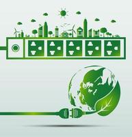 Energy ideas save the world concept Power plug green ecology vector