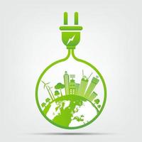 Energy ideas save the world concept Power plug green ecology vector