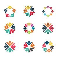 Graphic group connecting People Connection logo set Teamwork in a circle holding hands Business person meeting in the same power room vector