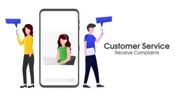 Customer service is receiving customer complaints via smartphone vector