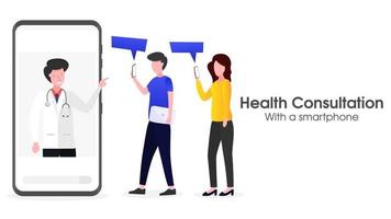 The user is consulting health via a smartphone vector