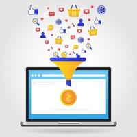 marketing conversion funnel with laptop vector