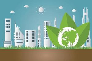 Ecology tree on earth cities help the world with eco friendly concept ideas vector
