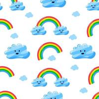 cute clouds and rainbow character seamless pattern vector
