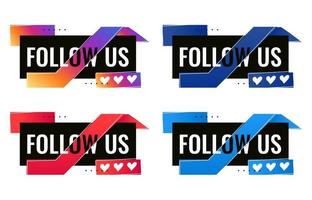 flat follow us social media banner template with triple heart icon vector