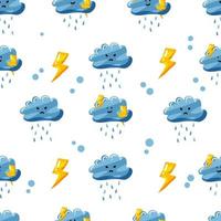 rainy cloud with thunder seamless pattern design with flat hand drawn style vector