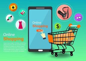 Online shopping via mobile phone vector