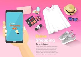 Online shopping on mobile vector