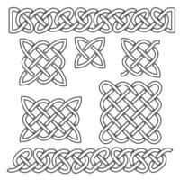 Set of celtic knot patterns and celtic elements on black background Vector illustration white infinite knitted