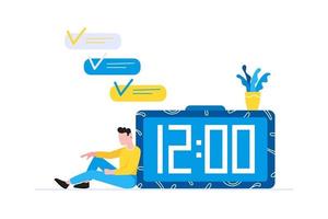 Effective planning time management business concept Man sitting near clock and resting after work vector