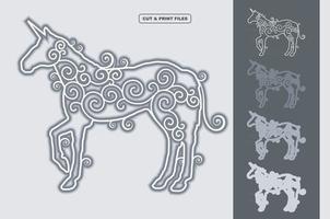 unicornio mandala en capas vector 3d