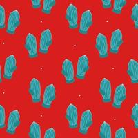 Pattern with christmas green mittens and red background vector