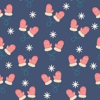 Pattern with christmas mittens and snow on blue background