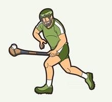 hurling deporte masculino jugador corriendo vector