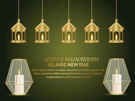 Happy muharram invitation vector illustration with islamic fetival background