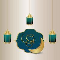 Eid mubarak islamic festival background with arabic lantern vector