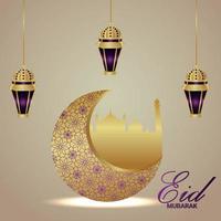 Eid mubarak islamic festival with pattern moon and mosque vector