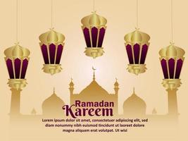 Ilustración de vector de ramadan kareem linterna islámica y mezquita sobre fondo creativo