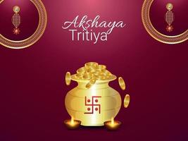 tarjeta de felicitación de invitación akshaya tritiya con moneda de oro kalash vector