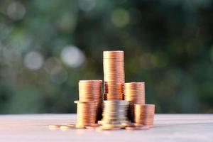 Coins on table background photo