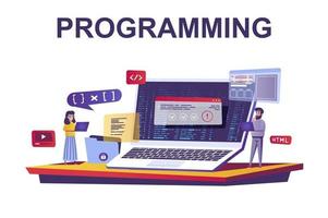 Programming and coding web concept in flat style vector