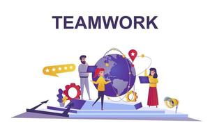 Teamwork web concept in flat style vector