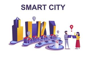 Smart city web concept in flat style vector