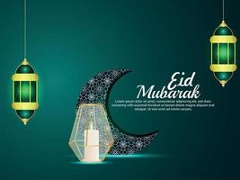 Eid mubarak islamic festival greeting card with pattern moon and lantern vector