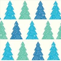 Blue and green snowflakes textured in christmas trees seamless pattern background vector