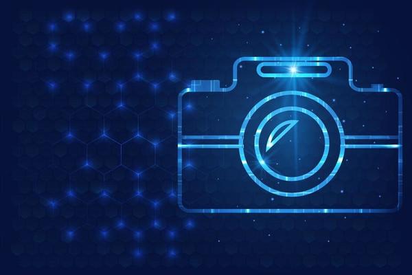 Professional camera in glow futuristic concept vector illustrator