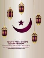 Happy new year islamic new year with pattern gold islamic lantern and moon vector