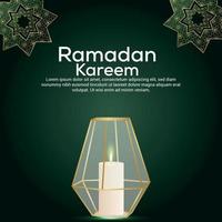 festival islámico ramadan kareem celebración tarjeta de felicitación con linterna de cristal en el fondo del modelo vector