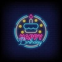 feliz cumpleaños letreros de neón estilo texto vector