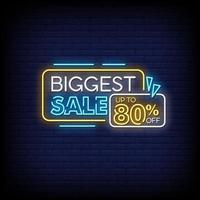 Biggest Sale Neon Signs Style Text Vector