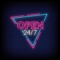 open 24 hours Neon Signs Style Text Vector