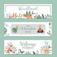 Collection of woodland background set with animal vector