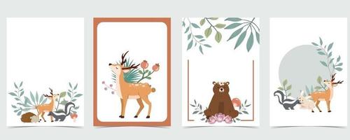 Collection of woodland background set with animal vector