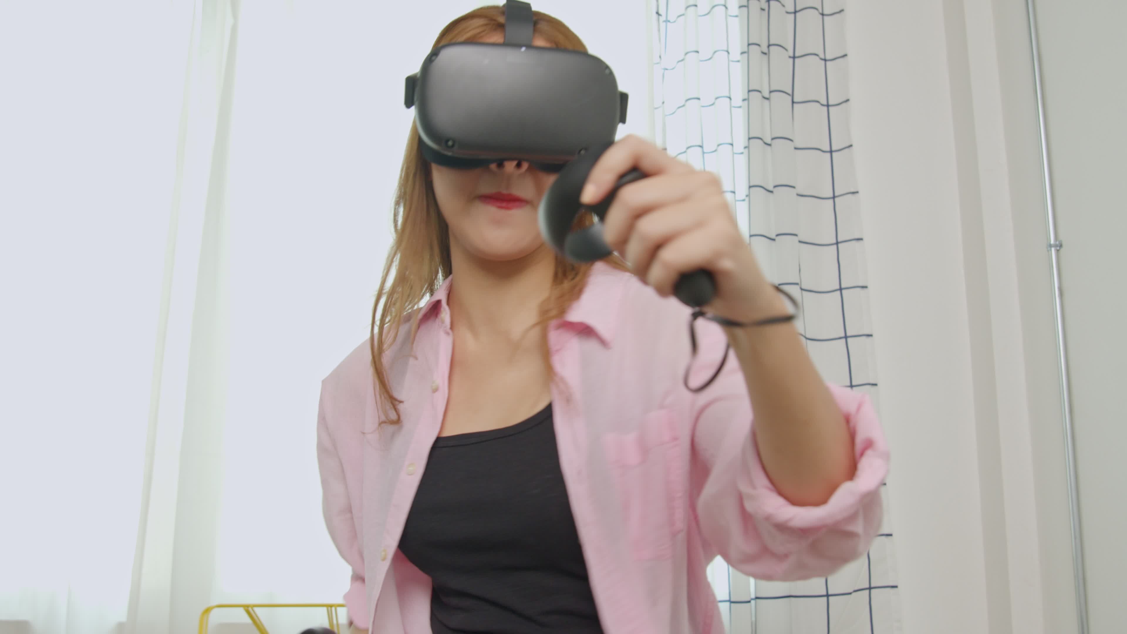 VR Game Boxing Woman Wearing Virtual Reality Headset and Playing at Home 2418450 Stock Video at