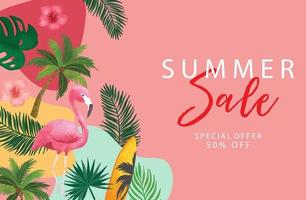 summer sale background set with flamingo,coconut tree.Editable vector illustration for invitation,postcard and website banner