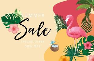 summer sale background set with flamingo,coconut tree.Editable vector illustration for invitation,postcard and website banner