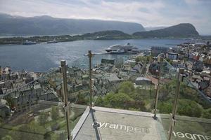 View of Alesund in Norway from look out point of Fjellstua