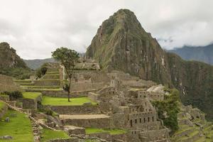 Ruins of Lost Incan City Machu Picchu and Wayna Picchu near Cusco in Peru photo